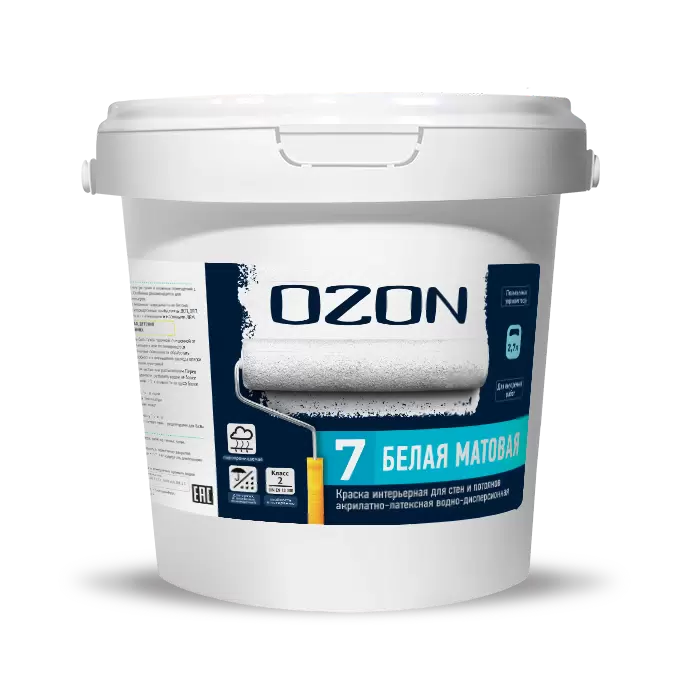 Краска интерьерная акрилатно-латексная матовая OZON-7 ВД-АК-233СМ-3,6 С (бесцветная)  морозостойкая